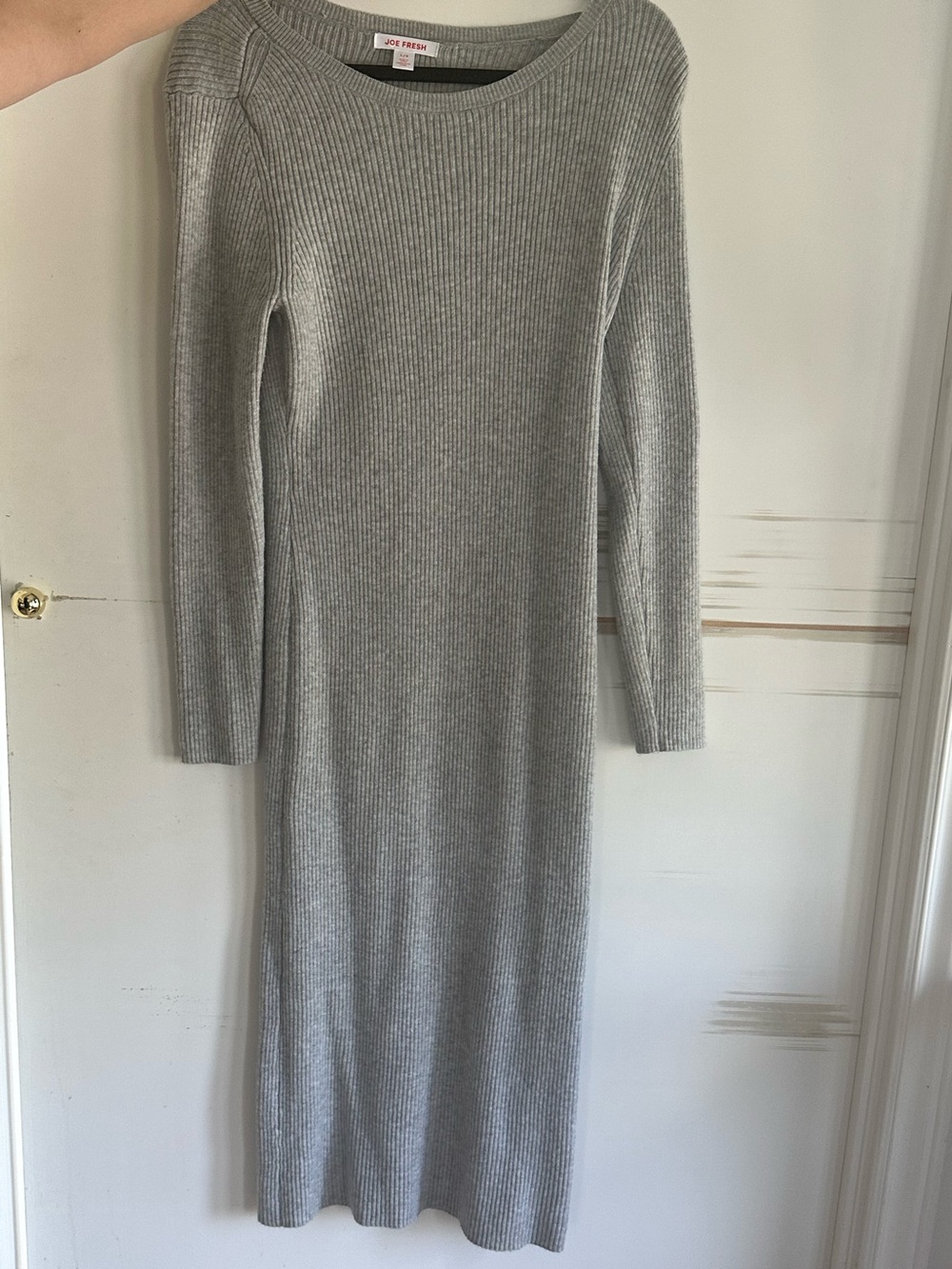 Joe Fresh Light Grey Ribbed Long Sleeve Maxi Dress